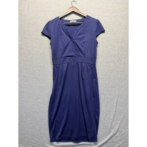 Ceasikery Pencil Dress Womens Medium Navy Blue Stretch V Neck Cap Sleeve Party
